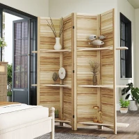 HOMCOM Biombo interior de madera 4 paneles 160 x 170 cm, separador de ambientes plegable con 3 estantes, madera natural(m-4)