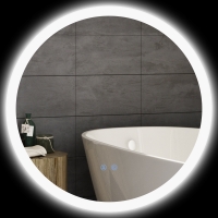 kleankin Miroir rond lumineux LED de salle de bain Ø 60 cm mural avec éclairage 3 couleurs interrupteur tactile 29 W gris