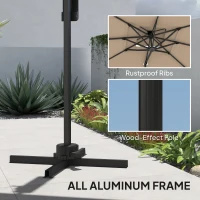 Outsunny 3.7 x 2.7 m Cantilever Parasol w/360° Rotation and Easy Tilt Adjustment, Aluminium Hanging Offset Outdoor Umbrella w/Double Top, Cross Base, UPF50+ Hanging Sun Shade, Black Pole(m-8)