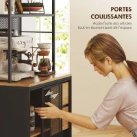 HOMCOM Buffet, armoire de cuisine, plan de travail, porte coulissante, tiroirs et étagères ouvertes, 60x40x180cm, bois naturel(m-5)