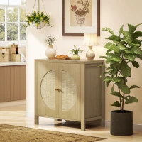 HOMCOM Küchenschrank mit 2 Türen aus Rattan verstellbarem Regal und 2 Griffen 75x38x77 cm Naturholz(m-5)