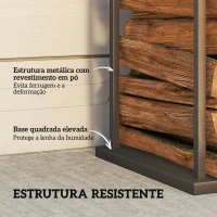 Outsunny Suporte para Lenha Metálico para Lareira com Base Elevada Capacidade de 100 kg 33x33x110 cm Preto(m-5)
