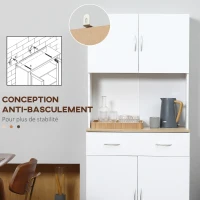 HOMCOM Buffet haut cuisine, armoire de cuisine, 4 portes, tiroir, plan de travail et étagères réglables, 80x40x180cm, blanc(m-7)