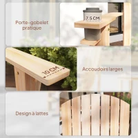 Outsunny Fauteuil de jardin Adirondack grand confort porte-gobelet intégré bois de sapin traité peint bois naturel(m-8)