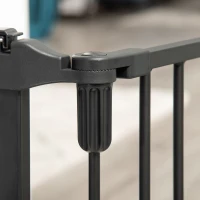 PawHut Hunde Absperrgitter Türschutzgitter Haustierschutzgitter verstellbar klappbar Kamingitter mit automatische schließenden Tür 3 Paneele für Ofen Wandmontage/Freistehend Schwarz 202,5 x 76 cm(m-10)