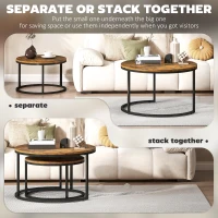 HOMCOM Set of Two Wood-Effect Stacking Tables - Rustic Brown(m-5)