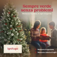 HOMCOM Albero di Natale Alto 180 cm da Interno con 620 Rami, Pigne e Bacche Rosse, Base in Metallo, Verde(m-4)