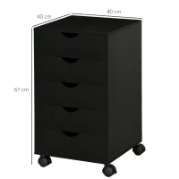 HOMCOM Cassettiera Ufficio con Ruote e 5 Cassetti 40x40x67 cm Nero(m-3)
