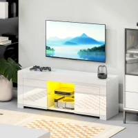 HOMCOM TV-kast met LED-verlichting, 2 kastdeuren, glazen plank, kabelopeningen, voor woonkamer, spaanplaat, wit(m-9)