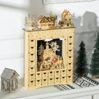 HOMCOM Calendario dell'Avvento da Riempire con 24 Cassetti e Luci a LED, in Legno Naturale 36 x 9 x 52 cm(m-4)