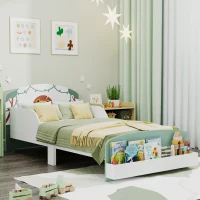AIYAPLAY Toddler Bed with Storage, Guardrails, Lion Design, for Ages 3-8 Years, Fits 140 x 70cm Mattress, Green(m-10)