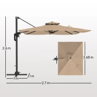 Outsunny 3.7 x 2.7 m Cantilever Parasol w/360° Rotation and Easy Tilt Adjustment, Aluminium Hanging Offset Outdoor Umbrella w/Double Top, Cross Base, UPF50+ Hanging Sun Shade, Black Pole(m-3)