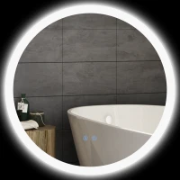 kleankin Oglindă de Baie cu Lumină LED Reglabilă, Întrerupător Tactil, și Funcție de Memorie, Ø60x3 cm, Transparent(m-11)