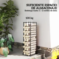Outsunny Estante de Leña Metálico de Chimenea Soporte para Leña con Base Elevada Anti-vuelco Carga 100 kg 33x33x110 cm Negro(m-4)