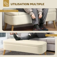 HOMCOM Banc de rangement, bout de lit avec couvercle, pieds en bois, capacité 65 L, jusqu'à 220 kg, 120x42x45cm, beige(m-6)