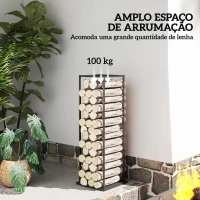 Outsunny Suporte para Lenha Metálico para Lareira com Base Elevada Capacidade de 100 kg 33x33x110 cm Preto(m-4)