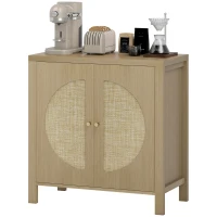 HOMCOM Küchenschrank mit 2 Türen aus Rattan verstellbarem Regal und 2 Griffen 75x38x77 cm Naturholz(m-6)