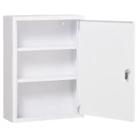kleankin Armadietto Medicinali a 3 Ripiani con Serratura e 2 Chiavi, in Acciaio, 40x15x53.5 cm, Bianco(m-10)