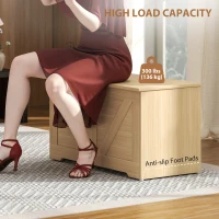 HOMCOM 100L Home Storage Box, with Safety Hinges - Natural Wood Finish(m-7)