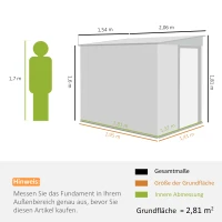 Outsunny Abri de Jardin en Métal 2,81m² 154x206,5x181 cm avec Toit en Pente Fondation(m-3)