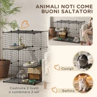 PawHut Gabbia Modulare per Conigli e Porcellini d'India Multilivello con 3 Porte e Fili d'Acciaio, Nero(m-7)