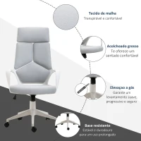 HOMCOM Cadeira de Escritório Giratória de Malha com Função de Inclinação Altura Ajustável e Encosto Alto 63x63x117-127 cm Cinza(m-7)