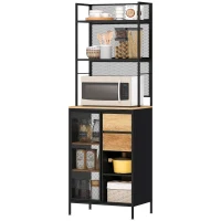 HOMCOM Buffet, armoire de cuisine, plan de travail, porte coulissante, tiroirs et étagères ouvertes, 60x40x180cm, bois naturel(m-1)