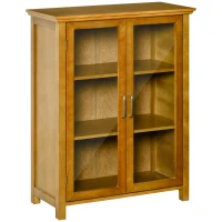 HOMCOM Aparador Auxiliar con 2 Puertas de Vidrio Armario de Salón Multiusos con 2 Estantes Ajustables 66x31,8x86,8 cm Nogal(m-10)