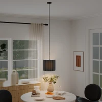 HOMCOM Linen Pendant Light, Bedside Ceiling Lamps with E27 Bulb, Modern Hanging Lights for Living Room, Bedroom, Kitchen, Hallway, Black(m-2)