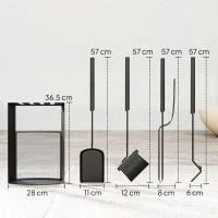 Outsunny Set di attrezzi per caminetto 5 pezzi, con scopa, paletta, punteruolo, pinza e supporto, in metallo, Nero(m-3)