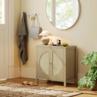 HOMCOM Küchenschrank mit 2 Türen aus Rattan verstellbarem Regal und 2 Griffen 75x38x77 cm Naturholz(m-4)