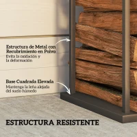 Outsunny Estante de Leña Metálico de Chimenea Soporte para Leña con Base Elevada Anti-vuelco Carga 100 kg 33x33x110 cm Negro(m-5)