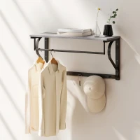 HOMCOM Wandgemonteerde Kledingstandaard, Kledinghaken, 5 Haken, Boven-vak, Multifunctioneel, Grijs(m-8)