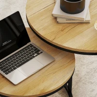 HOMCOM Set of Two Wood-Effect Stacking Tables - Natural(m-9)