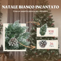 HOMCOM Albero di Natale Alto 210 cm da Interno con 928 Rami, Pigne e Bacche Rosse, Base in Metallo, Verde(m-5)