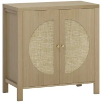 HOMCOM Küchenschrank mit 2 Türen aus Rattan verstellbarem Regal und 2 Griffen 75x38x77 cm Naturholz(m-1)