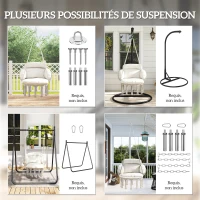 Outsunny Chaise suspendue avec grand coussin rembourré hamac fauteuil suspendu à franges kit de suspension 80 x 60 x 40 cm crème(m-7)