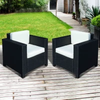 Outsunny 2 Rattan Garden single Seater Chair All Weather Wicker Weave Single Sofa chair armchair Patio Black(m-4)