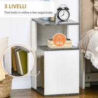 HOMCOM Set 2 Comodini Moderni dal Design Irregolare con Ripiano Aperto in Truciolato, 35x29.5x60 cm, Grigio e Bianco(m-5)