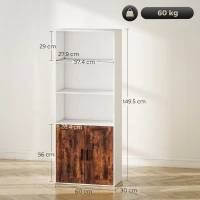 HOMCOM 5-Tier Bookcase with Adjustable Shelf - Rustic Brown(m-3)