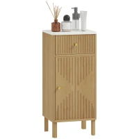 HOMCOM Mueble de baño, mueble de almacenamiento con encimera efecto mármol y puerta acanalada, cajón 36 x 30 x 80 cm, roble(m-7)