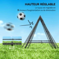 HOMCOM Filet de rebond double face 91 x 91 cm filet de rebond football pliable réglable dans 5 angles structure en acier noir(m-4)