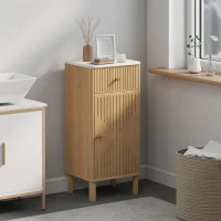 HOMCOM Badezimmerschrank, Aufbewahrungsschrank mit Marmoreffekt-Plattform und gerillter Tür, Schublade 36 B x 30 T x 80 H cm, Eiche(m-2)