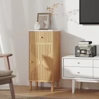 HOMCOM Badezimmerschrank, Aufbewahrungsschrank mit Marmoreffekt-Plattform und gerillter Tür, Schublade 36 B x 30 T x 80 H cm, Eiche(m-5)