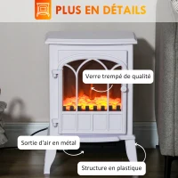 HOMCOM Cheminée électrique sur pied 1000/2000 W, fausse cheminée décorative avec effet flamme LED, blanc(m-7)
