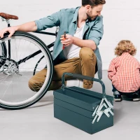 DURHAND Caja de Herramientas Metálica Plegable con 5 Bandejas y Asa para Taller Garaje 45x20x34,5 cm Verde Oscuro(m-2)