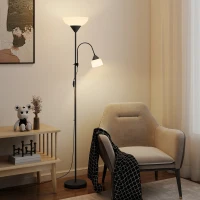 HOMCOM LED Floor Lamp for Living Room, 180cm Tall Standing Lamp, Mother and Child Uplighter with Adjustable Gooseneck, Black(m-2)