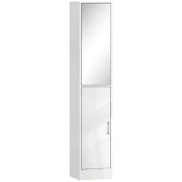 kleankin Tall Bathroom Cabinet with Mirror and Adjustable Shelf - High Gloss White(m-1)
