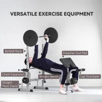 HOMCOM Adjustable Weight Bench with Squat Rack, Heavy Duty Bench Press Rack with Preacher Curl Pad, Leg Developer, Barbell Rack, Butterfly, Home Gym Strength Training Multiuse Workout Bench, Grey(m-4)