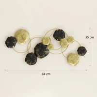 HOMCOM Décoration murale en métal en forme de feuille de lotus, design unique à plusieurs disques, 84 x 35 cm, doré et noir(m-3)